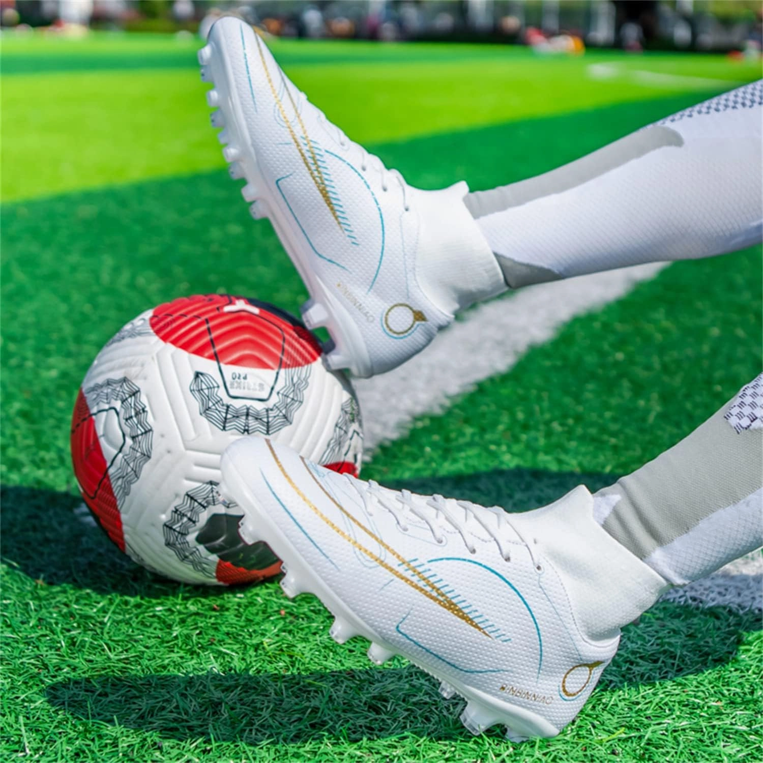 MDPCX Athletic Sports Football Shoes Men's Outdoor Football Shoes Track and Field Lawn World Team Running Sports Shoes Lightweight Breathable Non-Slip Shock-Absorbing Long Spikes Short Spikes