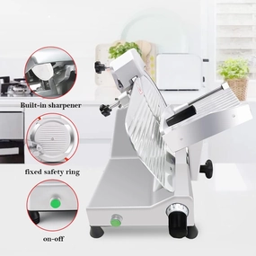 Meat Slicer10-inch 340W Home Use and for Commercial Electric Food Slicer with Chromium-plated Steel Blade and Built-in Sharpening Stone Easy to Clean Adjustable Thickness Cuts Meat Bread and Cheese