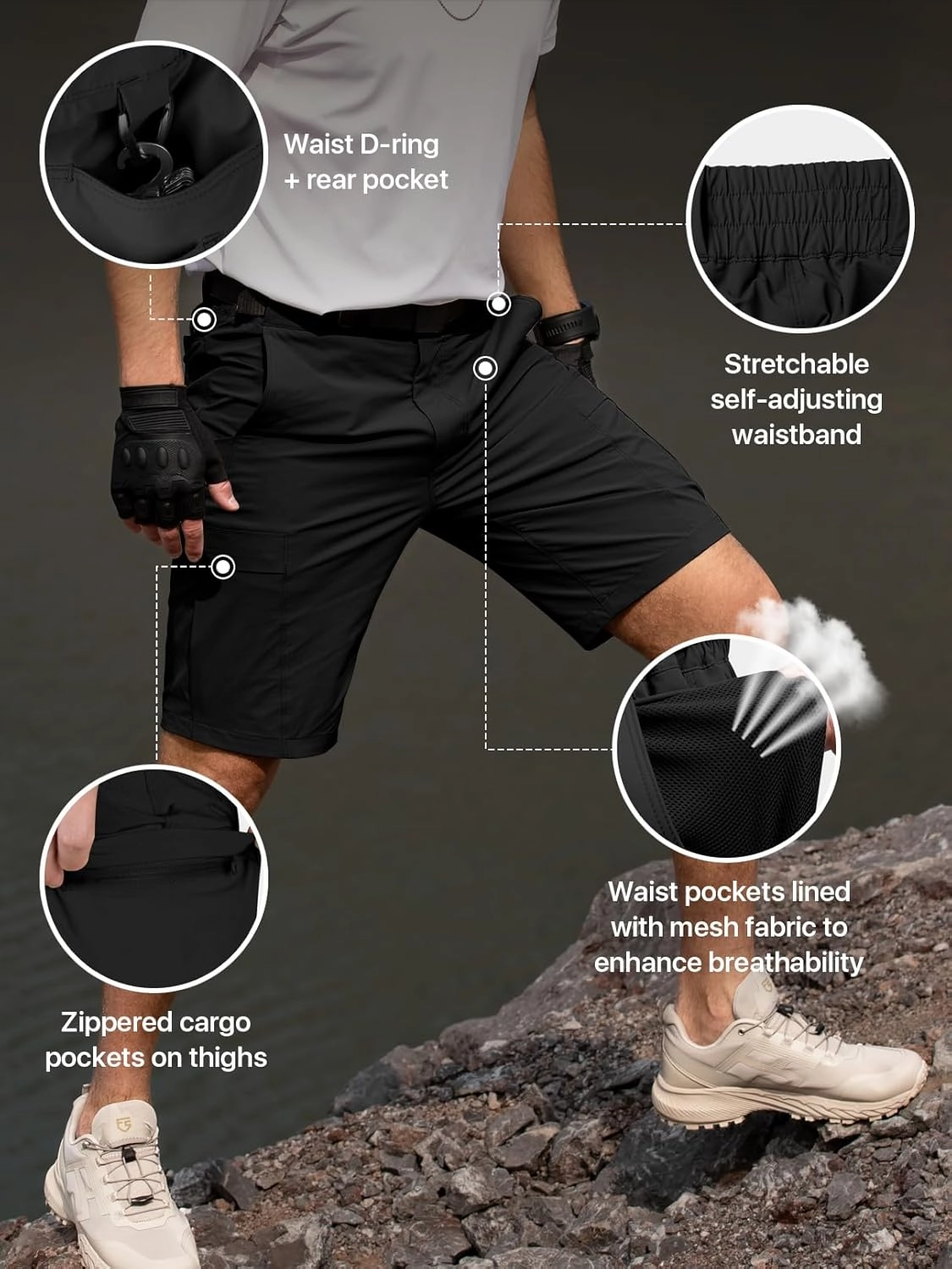 Men's Hiking Cargo Shorts Quick Dry Lightweight Casual Stretch Golf Work Shorts with Pocket & Belt for Summer Outdoor