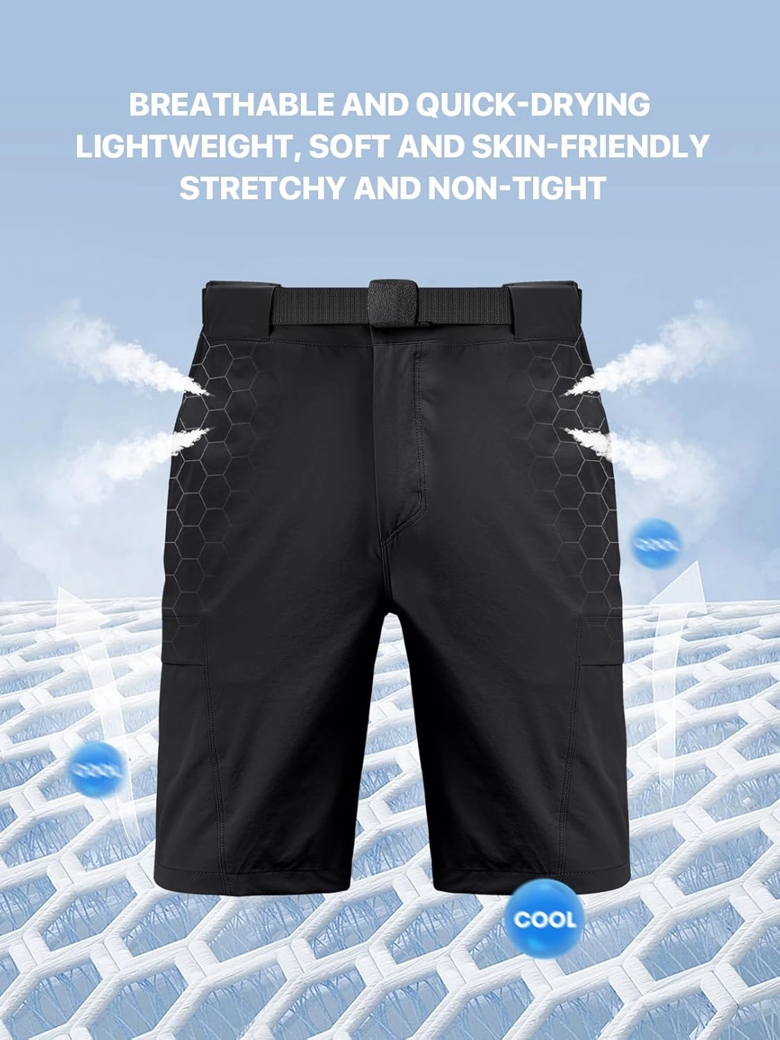 Men's Hiking Cargo Shorts Quick Dry Lightweight Casual Stretch Golf Work Shorts with Pocket & Belt for Summer Outdoor