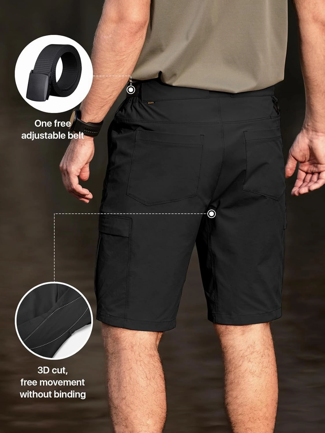 Men's Hiking Cargo Shorts Quick Dry Lightweight Casual Stretch Golf Work Shorts with Pocket & Belt for Summer Outdoor