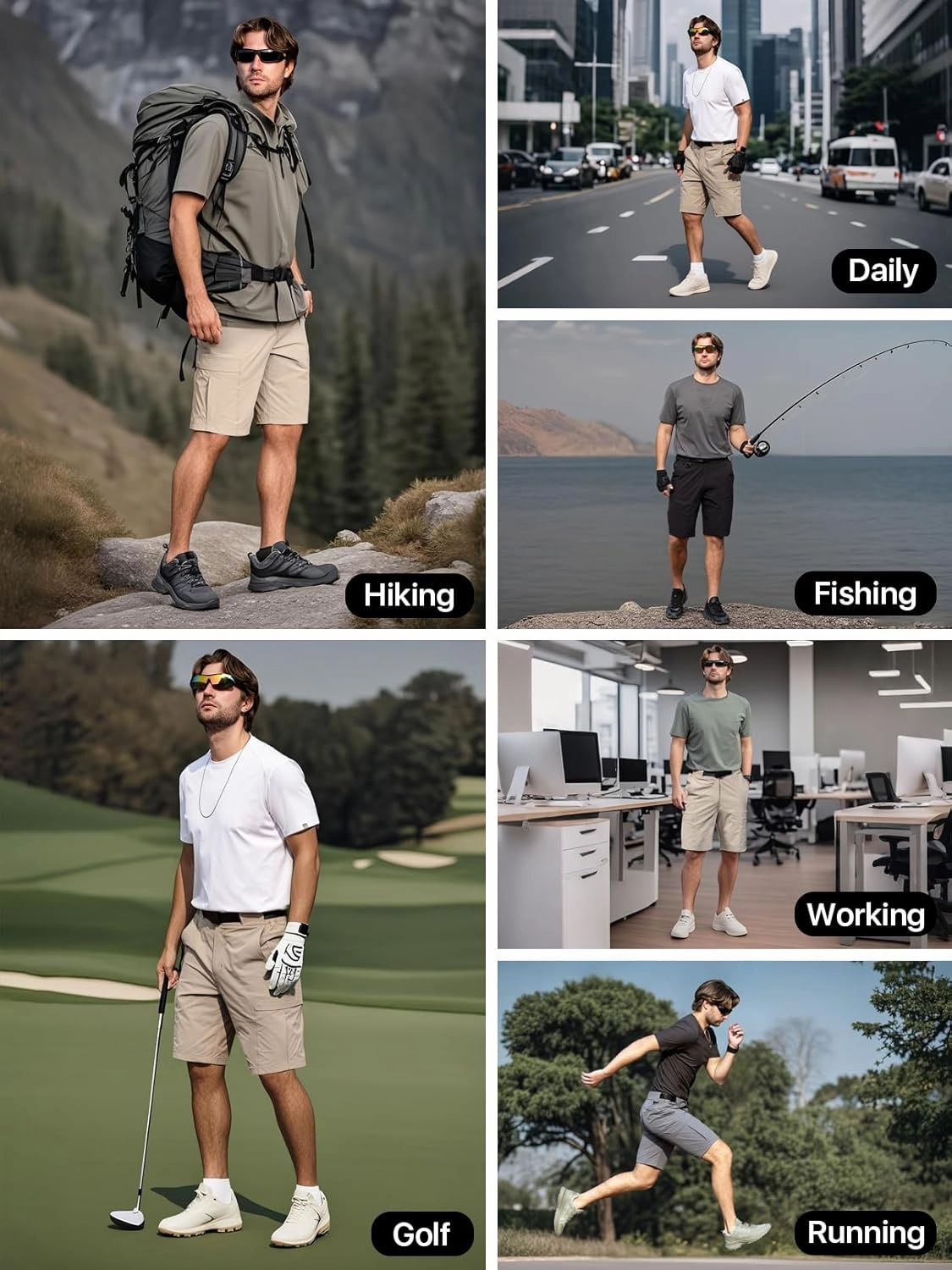 Men's Hiking Cargo Shorts Quick Dry Lightweight Casual Stretch Golf Work Shorts with Pocket & Belt for Summer Outdoor