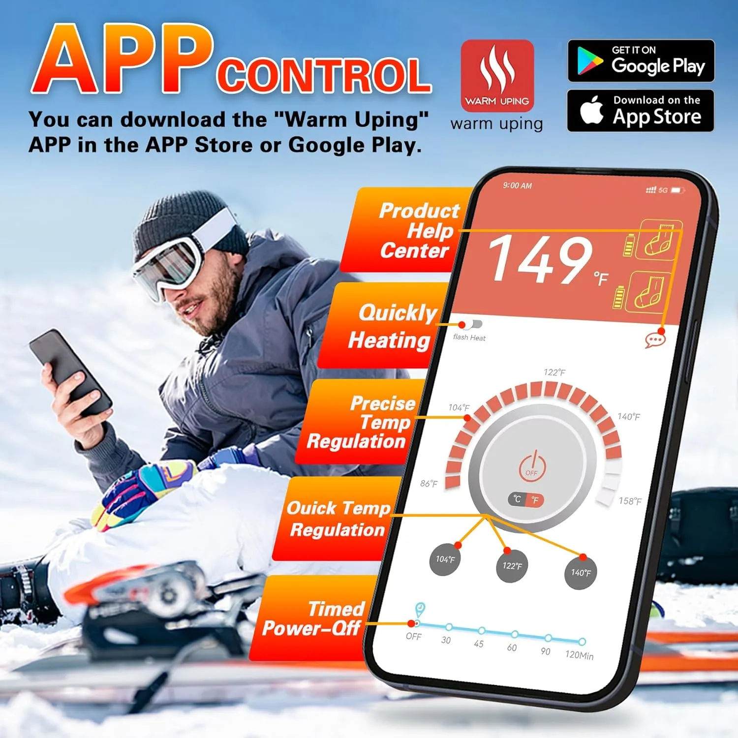 MENOLY 8000 mAh Rechargeable Heated Socks for Men Women-App Control Electric Socks, Warming Battery Powered Heating Socks for Hunting Ski Hiking Camping Motorcycle Cold Winter Outdoor-Battery Included