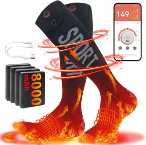 MENOLY 8000 mAh Rechargeable Heated Socks for Men Women-App Control Electric Socks, Warming Battery Powered Heating Socks for Hunting Ski Hiking Camping Motorcycle Cold Winter Outdoor-Battery Included