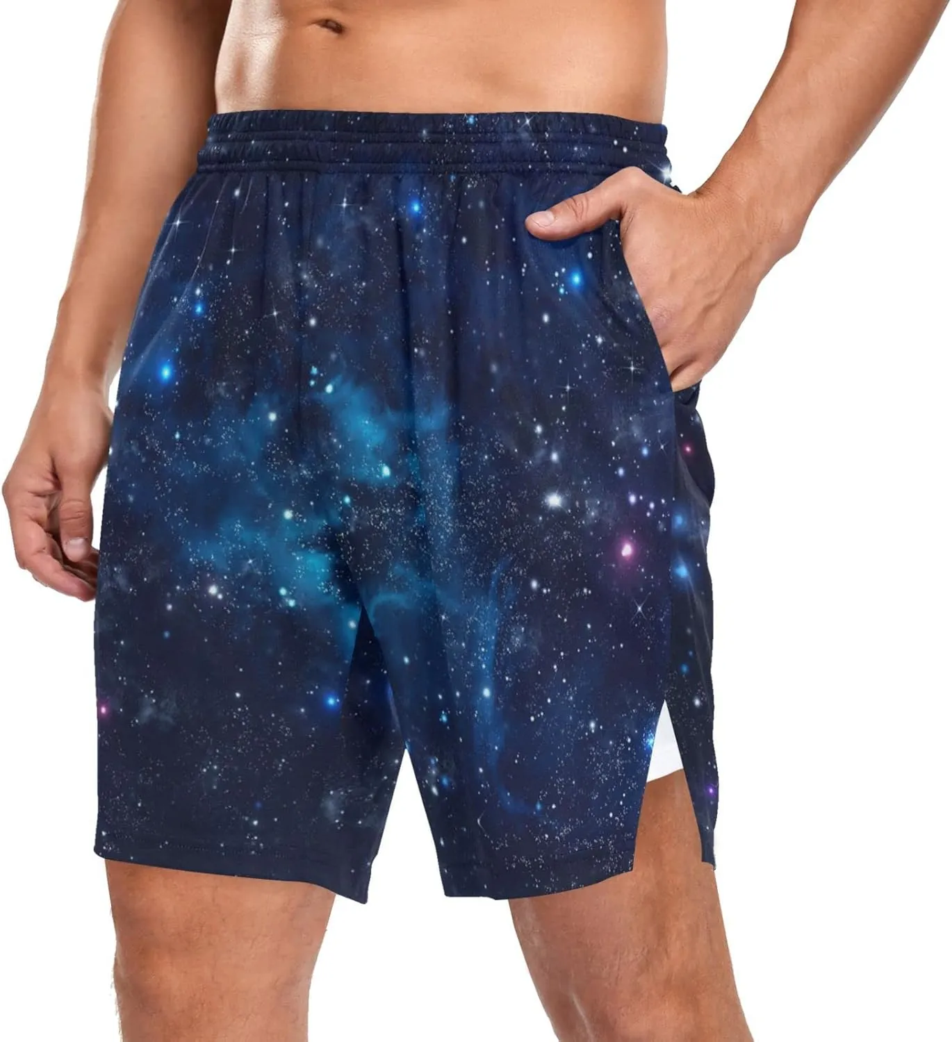 Men's 2 in 1 Workout Running Shorts, Gym Athletic Shorts for Men Lightweight Training with Pockets and Towel Loop