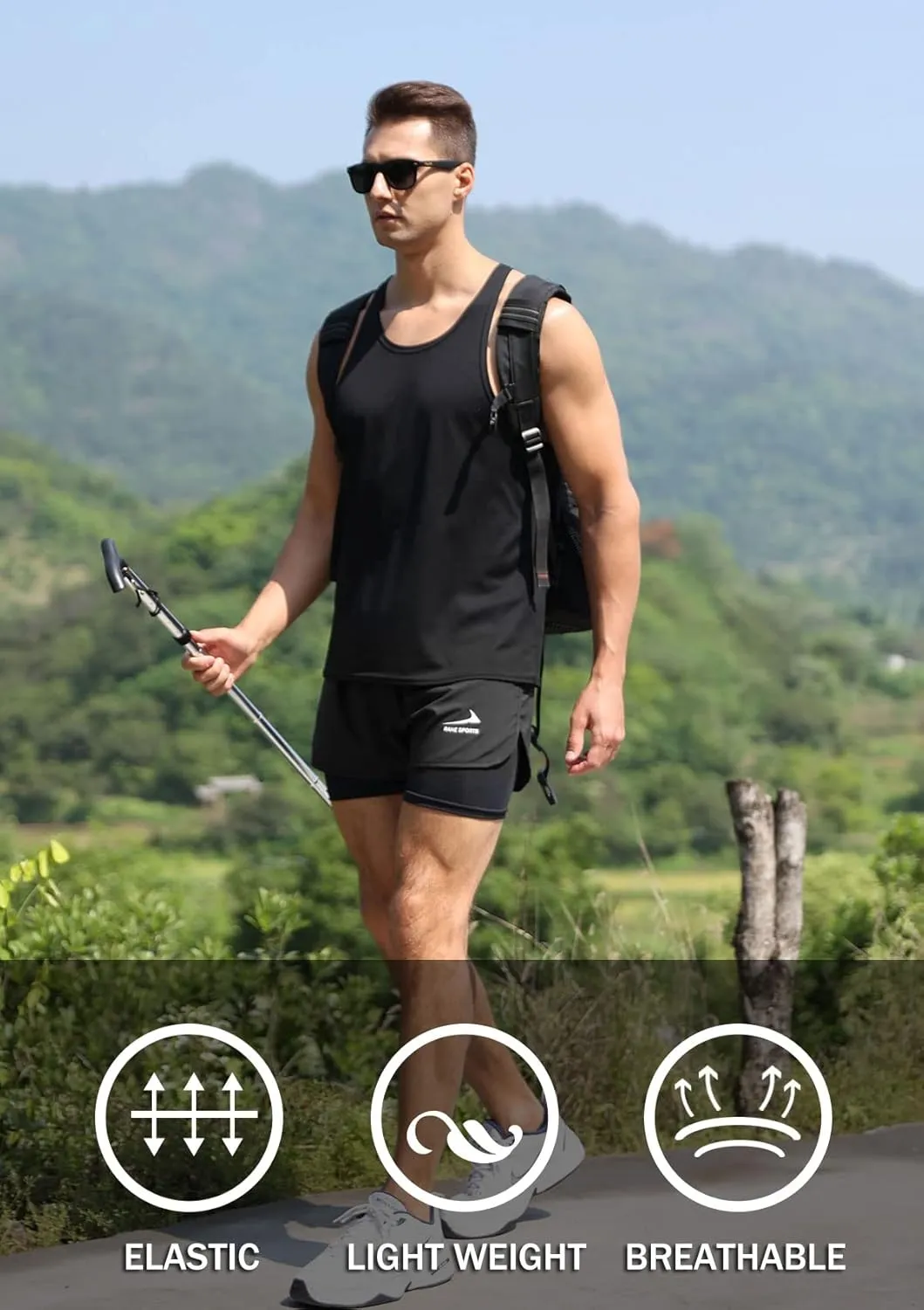 Men's Running Shorts 2 in 1 Short Gym Athletic Outdoor Jogging Workout Training Shorts