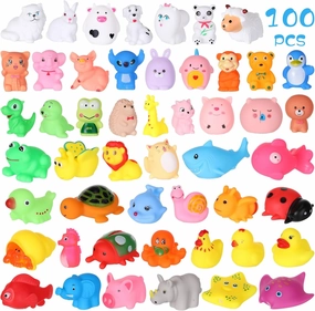 Meooeck 100 Pcs Baby Bath Toys Bulk, Squeaky Cute Bathtub Toys Animal Bath Toys Colorful Pool Floating Toys Gifts for Kids Swimming, Shower, Zoo Theme Party Favors, Bathroom Decoration