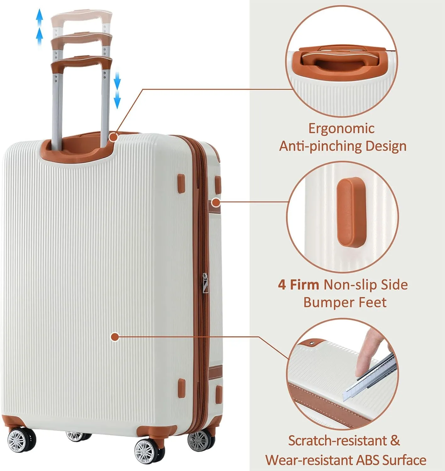 Merax 3 Piece Luggage Set, ABS Hardshell Suitcase with Spinner Wheels and TSA Lock, Lightweight Expandable Suitcase Set, 20” 24” 28”, White