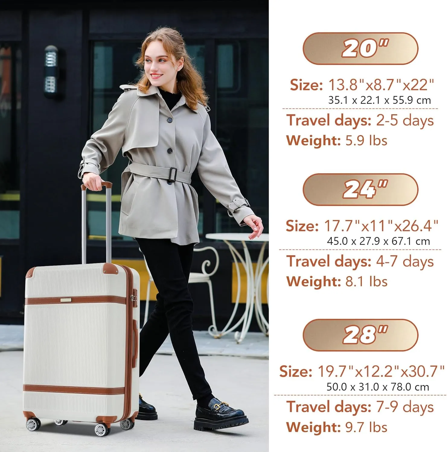 Merax 3 Piece Luggage Set, ABS Hardshell Suitcase with Spinner Wheels and TSA Lock, Lightweight Expandable Suitcase Set, 20” 24” 28”, White