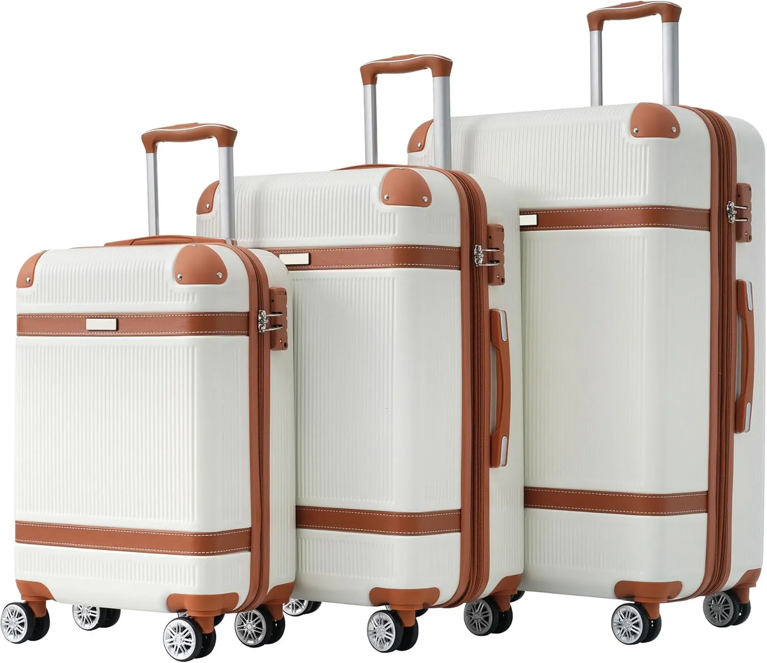 Merax 3 Piece Luggage Set, ABS Hardshell Suitcase with Spinner Wheels and TSA Lock, Lightweight Expandable Suitcase Set, 20” 24” 28”, White
