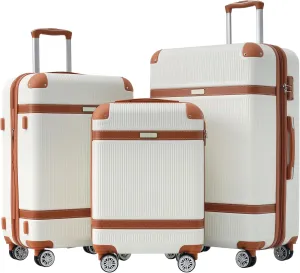 Merax 3 Piece Luggage Set, ABS Hardshell Suitcase with Spinner Wheels and TSA Lock, Lightweight Expandable Suitcase Set, 20” 24” 28”, White