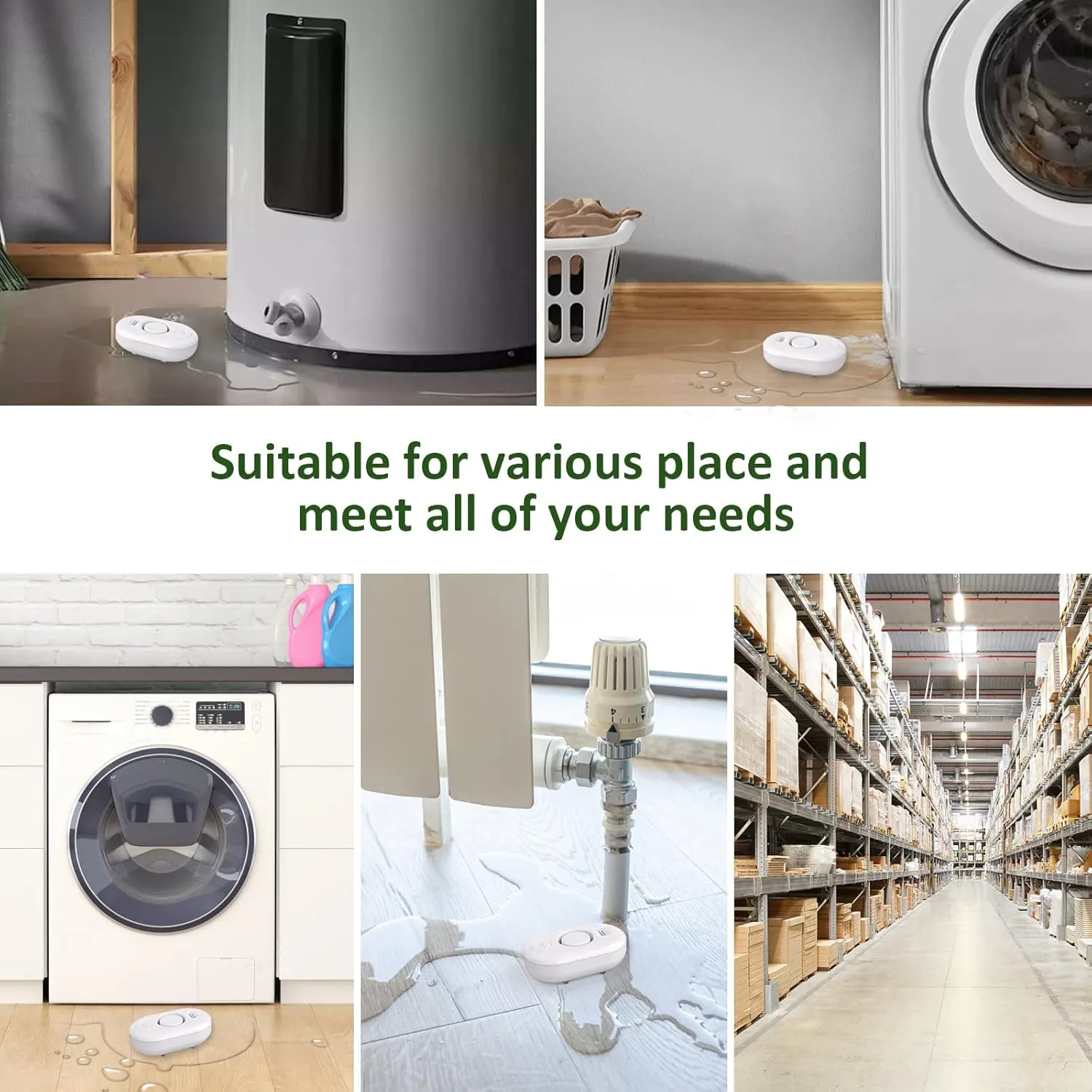 METAK Water Leak Detector Sensor Alarm: Home Water Flooding Monitor Smart Sink Overflow Monitoring Adjustable Wet Moisture Alert Pipe Leakage Drip Detection Warning for Basement Floor (2 Sensor)