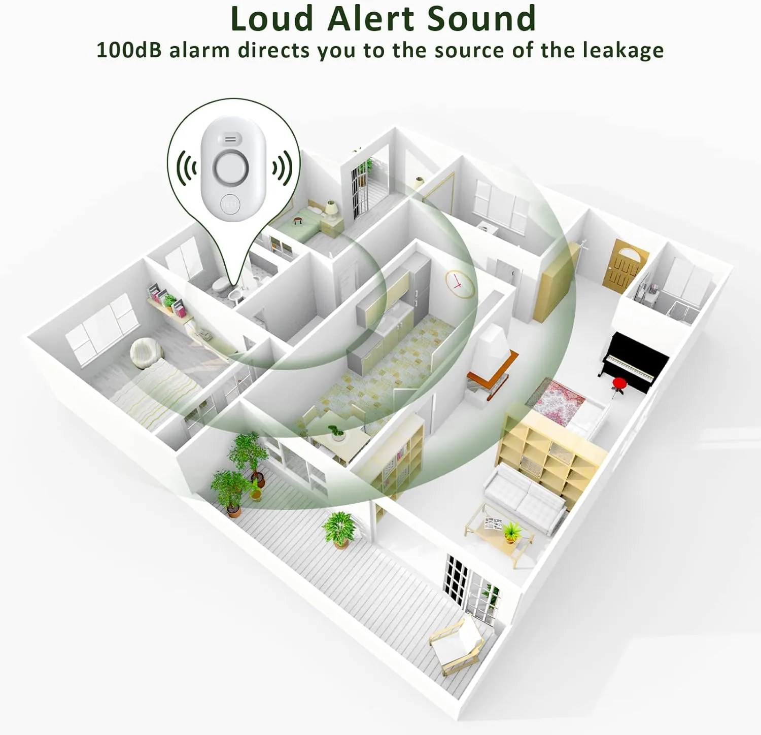 METAK Water Leak Detector Sensor Alarm: Home Water Flooding Monitor Smart Sink Overflow Monitoring Adjustable Wet Moisture Alert Pipe Leakage Drip Detection Warning for Basement Floor (2 Sensor)