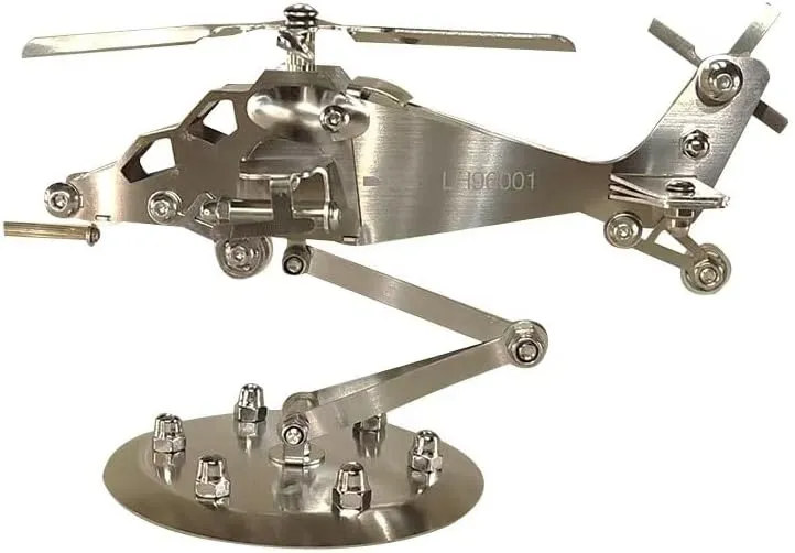 Metallic Military Attack Helicopter Model, Desktop Display Stand, Die-Cast Metal Collectible