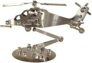 Metallic Military Attack Helicopter Model, Desktop Display Stand, Die-Cast Metal Collectible