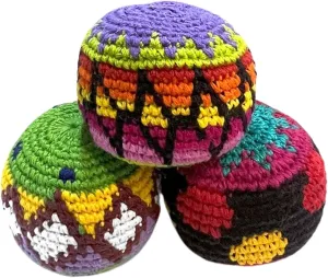 Mia Jewel Shop - Kick Ball Foot Bag | Assorted Crochet Hacky Sacks for Adults | Juggling Balls for Beginners | Punching Bag | Multicolored Geometric Pattern | Handmade Guatemalan Crafts