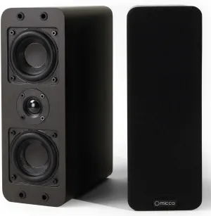 Micca OoO Passive Slim Bookshelf Speakers with 3-Inch Woofers and Silk Tweeter, Thin Design Under 4" Wide, for Desktop Stereo or Home Theater Surround Sound, Wall Mountable, Pair, Dark Walnut