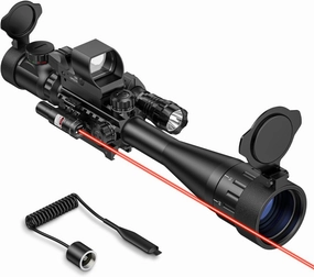 MidTen 6-24x50 AO Rifle Scope Combo, Dual Illuminated Scope Optics with Holographic Red & Green Dot Sight, IIIA/2MW Laser Sight, Flashlight and Mount, Rangefinder Reticle Long Range Scope
