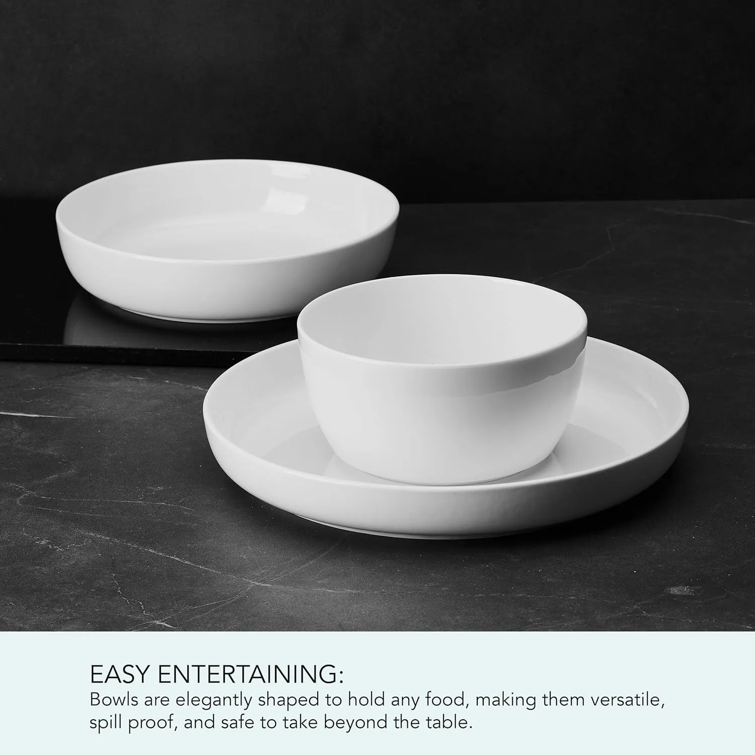 Mikasa Delray Bone China Lightweight Chip Resistant 9 Piece Dinnerware Bowl Set, Service for 3, White