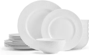 Mikasa Parchment White Bone China Lightweight Chip Resistant 18 Piece Dinnerware Set, Service for 6