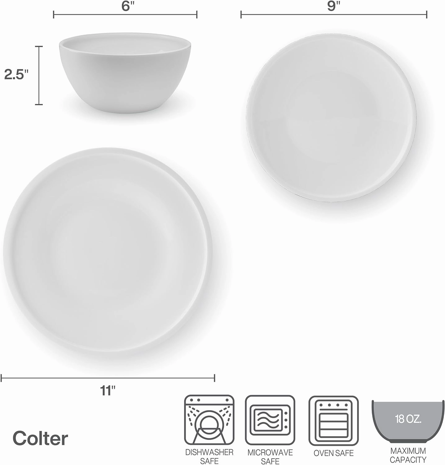 Mikasa Colter Bone China Lightweight Chip Resistant 12 Piece Dinnerware Set, Service for 4, White