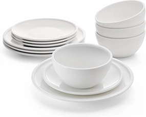 Mikasa Colter Bone China Lightweight Chip Resistant 12 Piece Dinnerware Set, Service for 4, White