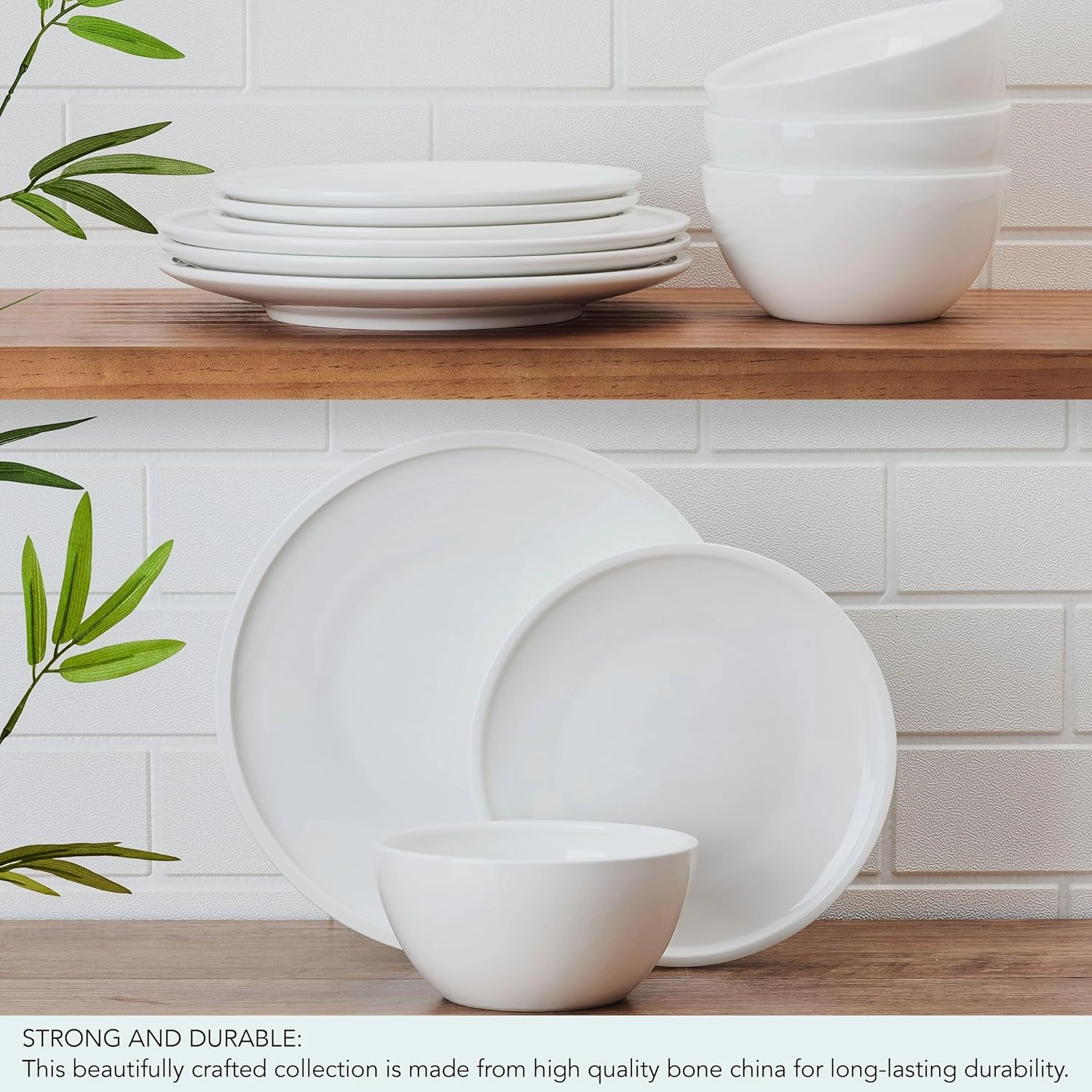 Mikasa Colter Bone China Lightweight Chip Resistant 12 Piece Dinnerware Set, Service for 4, White