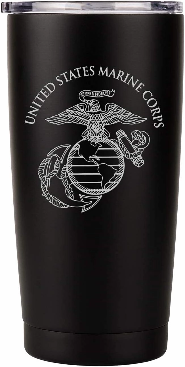Military Gift Shop Marine Corps 20oz Insulated Tumbler-Double-Walled Stainless Steel Travel Cup-Durable & Leakproof-Disabled Vet Owned Business USMC 20oz Tumbler