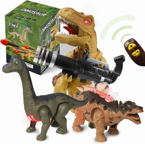 MITCIEN Electronic Dinosaur Toy for Kids, T-Rex Dinosaur Toy Realistic Walking with 2 Dinos, Tyrannosaurus Rex Multifunction RC Controller with Roaring Misslle Launch Mode for Boys 3 4 5 6 7 8