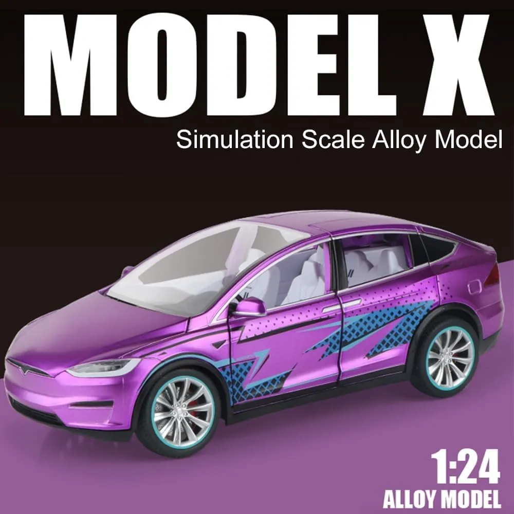 Model X Toy Car 1/24 Diecast Model X Model Car Pull Back Vehicles with Sound and Light, Eagle Wing Door, Big Model X Diecast Car Model Toy Suitable for Kids Adults Birthday Gift