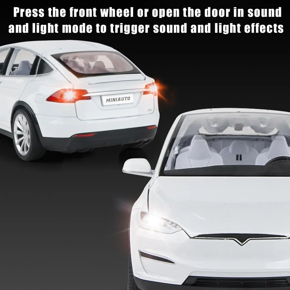 Model X Toy Car 1/24 Diecast Model X Model Car Pull Back Vehicles with Sound and Light, Eagle Wing Door, Big Model X Diecast Car Model Toy Suitable for Kids Adults Birthday Gift