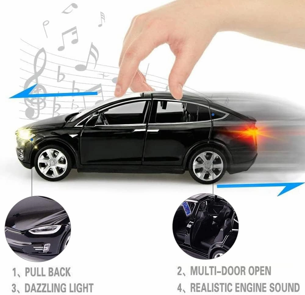 Model X Toy Car, 1:32 Zinc Alloy Model Car Pull Back Vehicles Door Opening with Light, Mini Model X Diecast Car Toy Collectible Model X90 Toy for Toddler Boys Girls