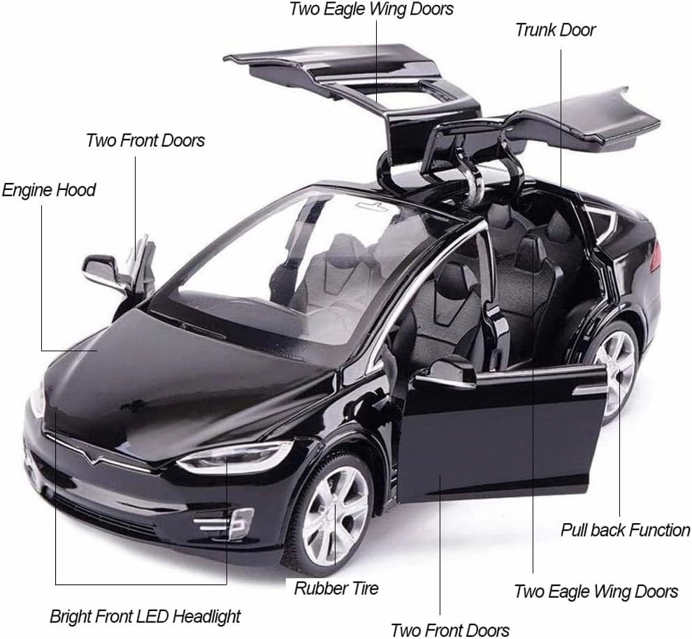 Model X Toy Car, 1:32 Zinc Alloy Model Car Pull Back Vehicles Door Opening with Light, Mini Model X Diecast Car Toy Collectible Model X90 Toy for Toddler Boys Girls