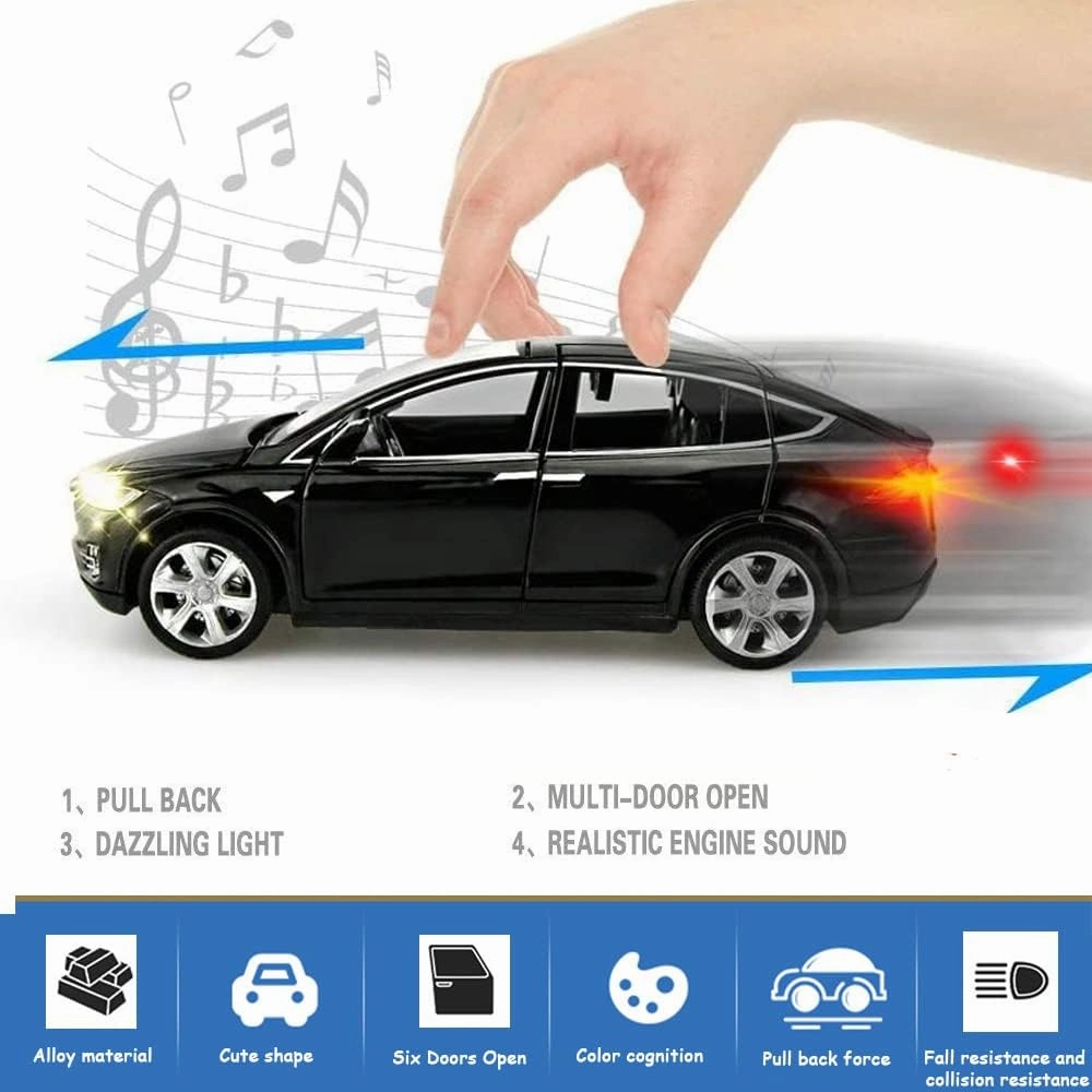 Model X Toy Car, 1:32 Zinc Alloy Model Car Pull Back Vehicles Door Opening with Light, Mini Model X Diecast Car Toy Collectible Model X90 Toy for Toddler Boys Girls