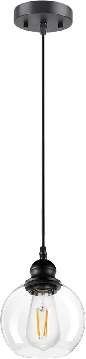 Modern Pendant Light Fixtures, Industrial Hanging Ceiling Lamp with Clear Glass Shade, Vintage Black Pendant Lighting for Kitchen Island Living Room Hallway Bedroom Dining Hall Office Bar Farmhouse