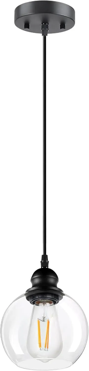 Modern Pendant Light Fixtures, Industrial Hanging Ceiling Lamp with Clear Glass Shade, Vintage Black Pendant Lighting for Kitchen Island Living Room Hallway Bedroom Dining Hall Office Bar Farmhouse