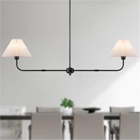 Modern Linear Chandelier, 2-Light Dining Room Light Fixture with White Fabric Shade Kitchen Island Lighting Fixture for Over Table, Living Room, Bedroom
