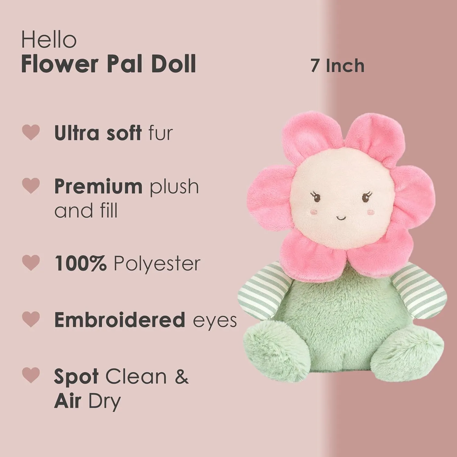 MON AMI Flower Pal Doll Stuffed Toy – 7”, Flower Plush Toy, Use as Toy or Nursery Room Décor, for Kids of All Ages