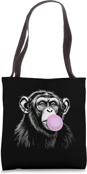 Monkey With Bubble Gum, Funny Zoo Animal Art Graphic Tote Bag
