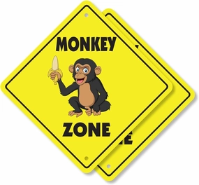 Monkey (2 Pack) Plastic Crossing Sign - 10 Inch X 10 Inch Xing Sign Gift Animal Wildlife Jungle Funny Cute Exotic Decor Nature Climbing Outdoors Playful