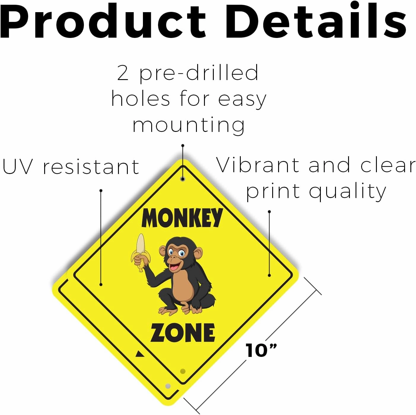 Monkey (2 Pack) Plastic Crossing Sign - 10 Inch X 10 Inch Xing Sign Gift Animal Wildlife Jungle Funny Cute Exotic Decor Nature Climbing Outdoors Playful