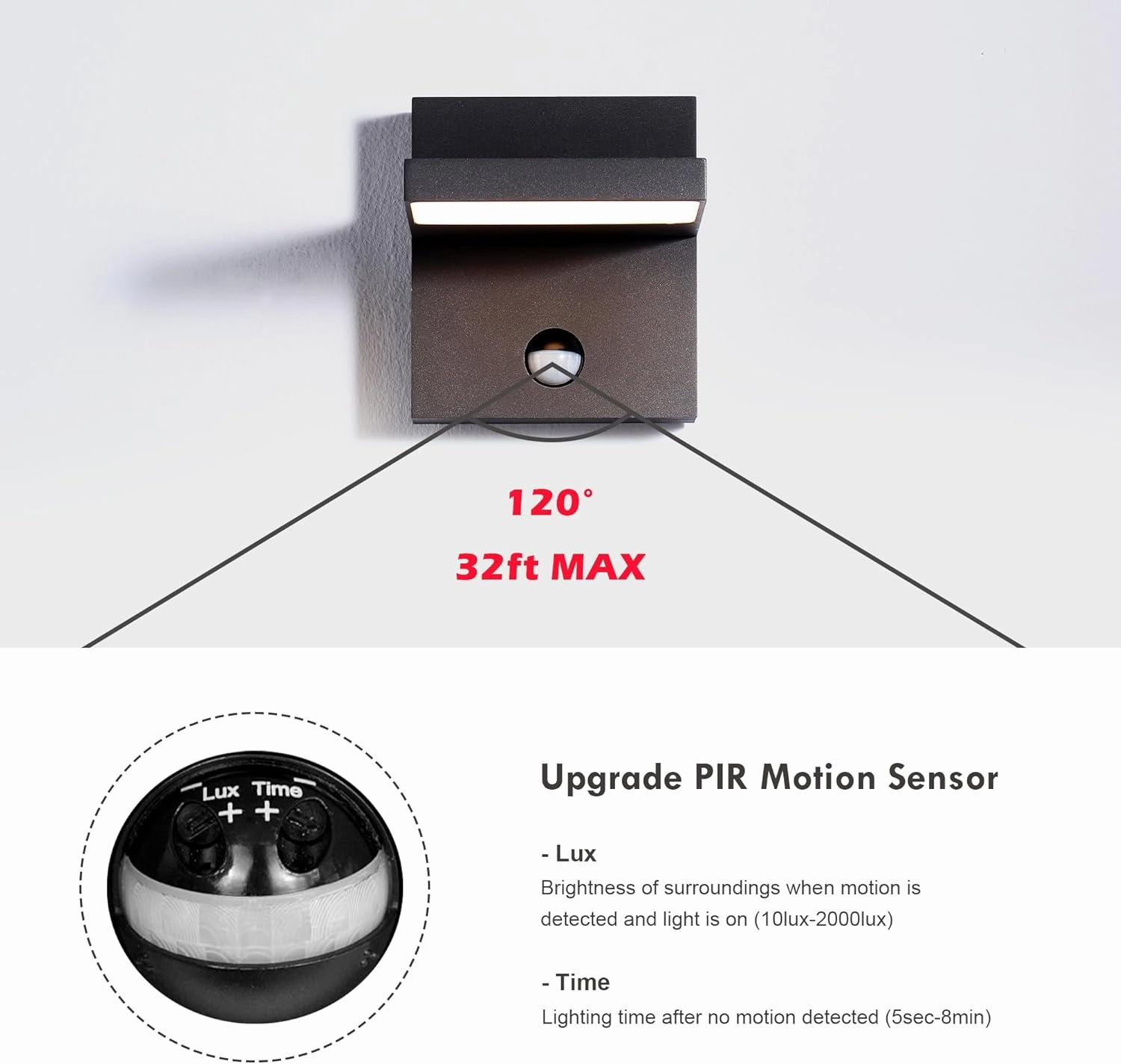 Motion Sensor Ourdoor Wall Sconce Light LED Exterior Light Fixture Black Modern Front Porch Light Wall Mount Lamp IP54 Waterproof for House Garden Garage Patio,3000K 650LM