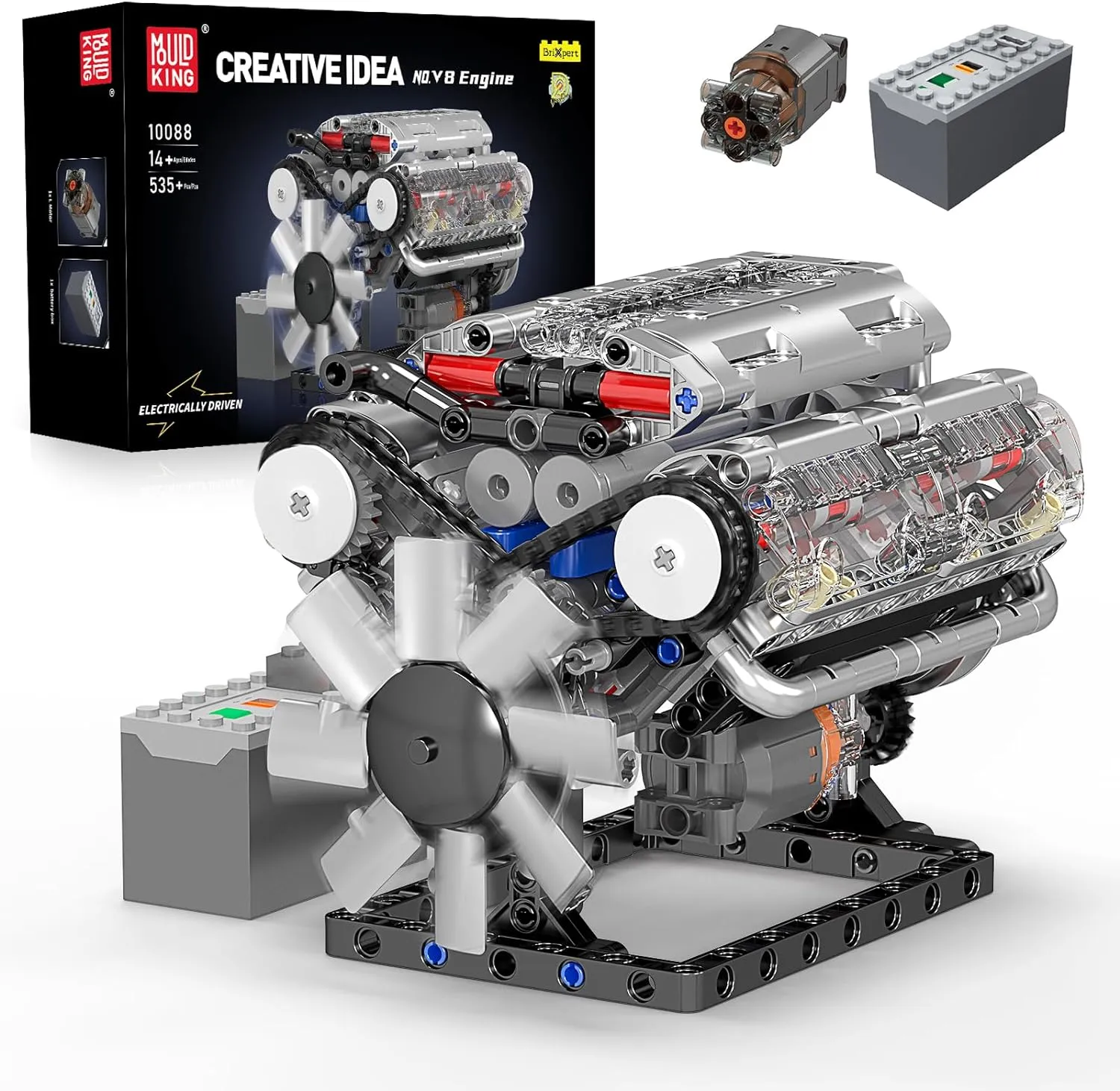Mould King 10088 V8 Engine Building Kit - Build Your Own V8 Engine Toy, 8-Cylinder Petrol Car Engine Replica Model Building Kit for Kids/Teens 10  Years (535 Pcs)