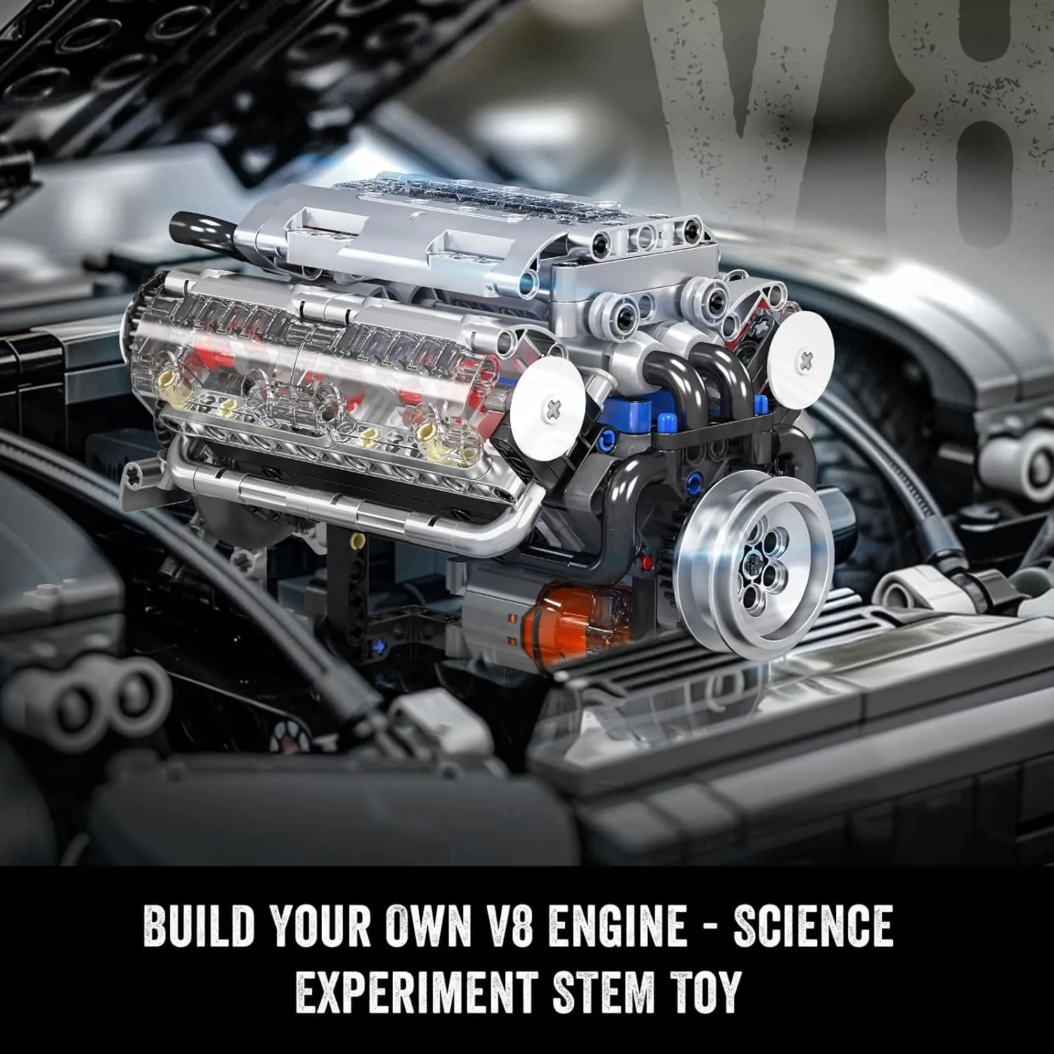Mould King 10088 V8 Engine Building Kit - Build Your Own V8 Engine Toy, 8-Cylinder Petrol Car Engine Replica Model Building Kit for Kids/Teens 10  Years (535 Pcs)