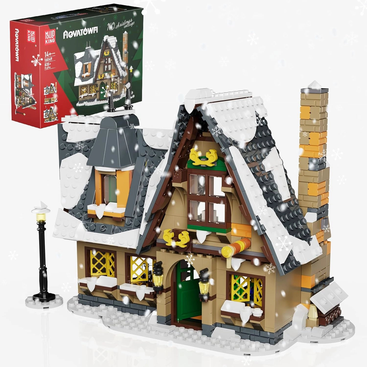 Mould King Retro Christmas Snow House Blocks Set, Build a Winter Village with Family, Holiday Cabin Collections Kit for Adults, 2025 Xmas Decoration Gifts for Boys and Girls 16049