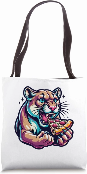 Mountain Lion Eating Pizza Cute Cougar Funny Tote Bag