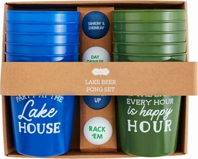 Mud Pie Cup 16 oz | Ball 1 1/2" Dia Lake Beer Pong Set, Blue/Green