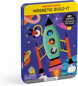 Mudpuppy Rocket Ships Magnetic Build-It Game – Magnetic Toys for Ages 4 , Fun & Compact Travel Activity for Kids, Includes 60  Magnets and Durable Storage Tin