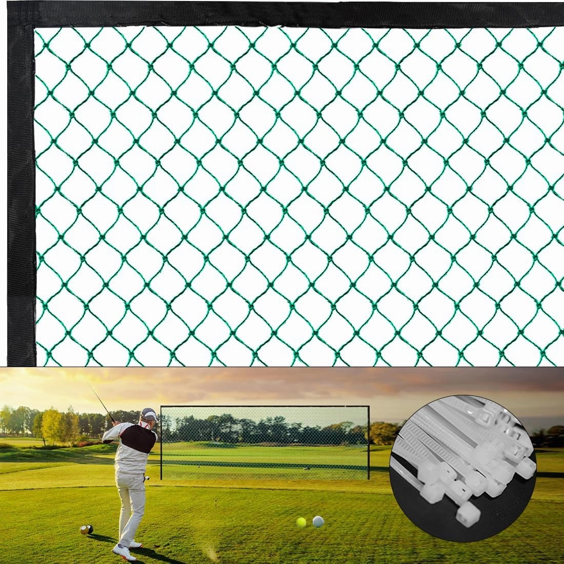 Multifunction Golf Ball Netting Impact Golf Barrier Net Practice Hitting Net for Indoor or Outdoor Use 10 x 3 Ft- 10x 30 Ft