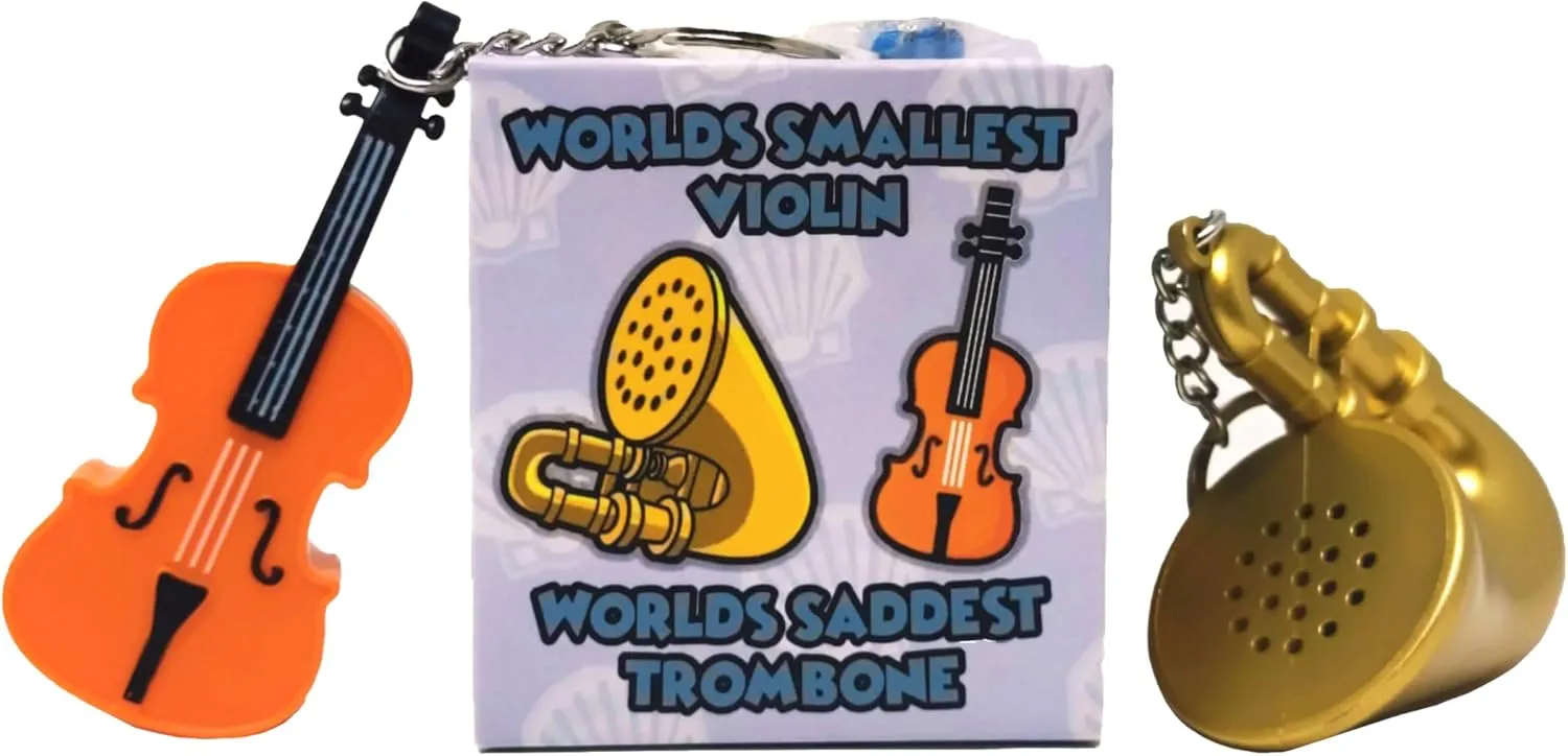 MunnyGrubbers - Original World's Smallest Violin & World's Saddest Trombone Toy Keychain with Playable Sad Sound - Sad Trombone - Mini Tiny Violin Keychain with Sound - Funny Meme - (WSV-V1-1P-WT)